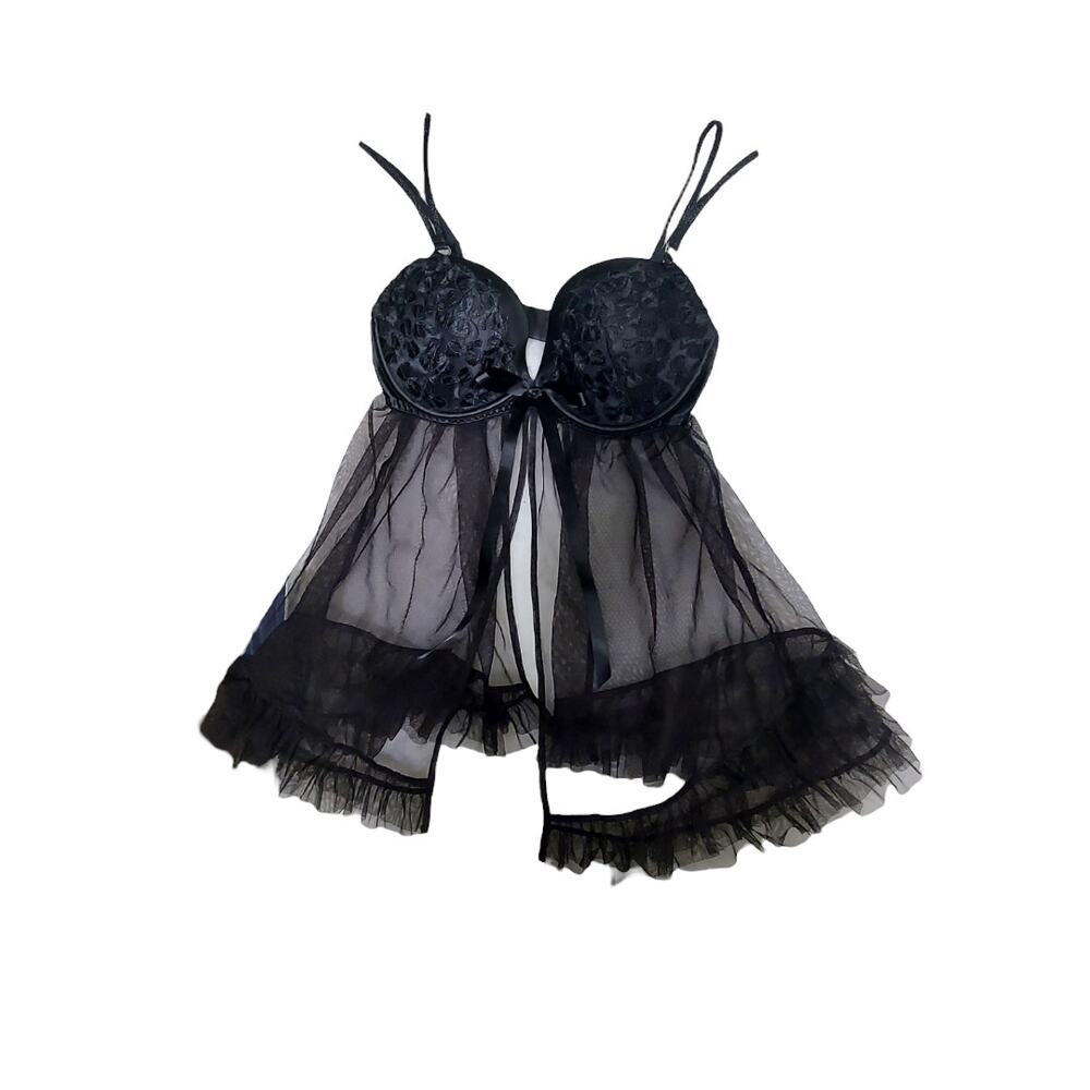 VICTORIA'S SECRET Lingerie Nightie Pushup Black Lace Adjustable Straps 34D